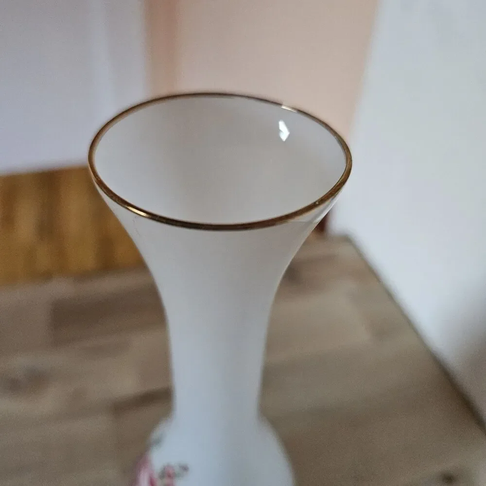 Vintage Frosted Glass Bud Vase – Floral Transfer Design – Mid Century Modern